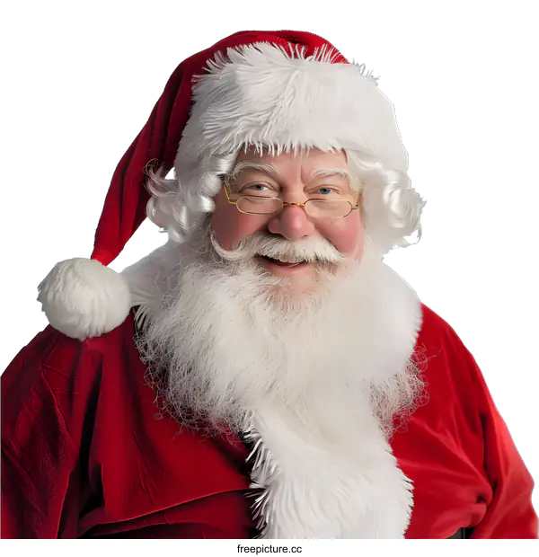[Transparent Background PNG]Smiling Santa Claus with White Beard