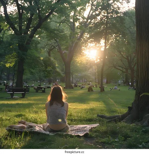 girl sitting on the grass in the park