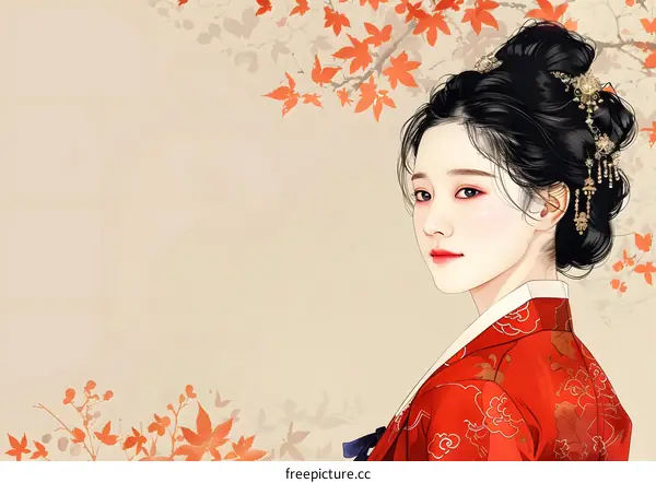 Portrait of a beautiful Korean woman in traditional dress