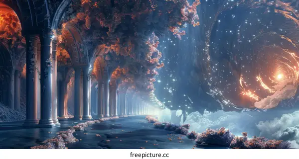 Fantasy Landscape with Glowing Trees and a Starry Night