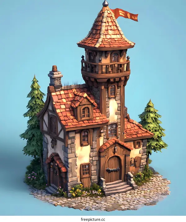 Medieval Style Fantasy Tower House Illustration