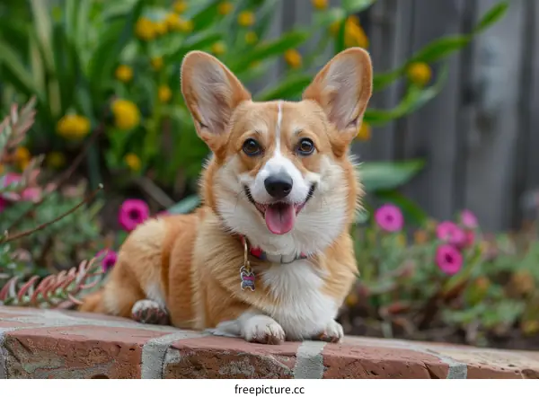 Happy Corgi Dog in a Flower Field