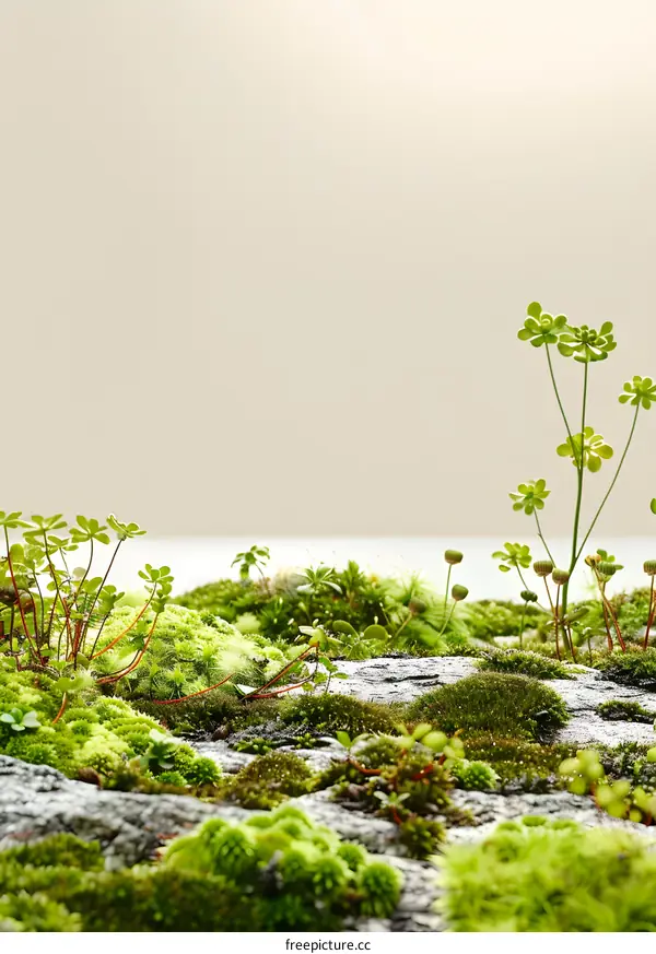 Green Moss and Plants on Rock Background