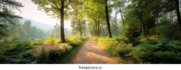 Sunlight Path Through Lush Forest
