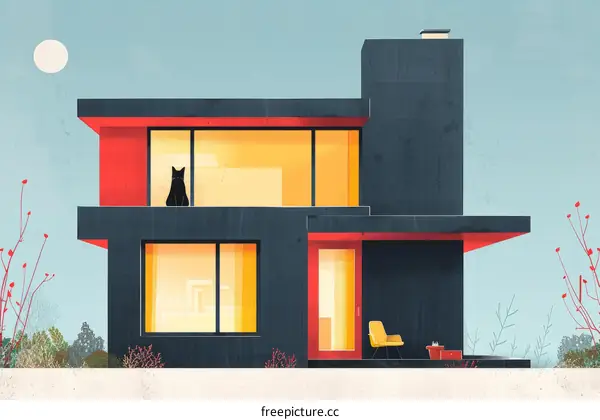 Black cat in a modern house