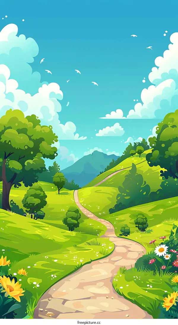Green Grass Path In Nature Landscape Illustration