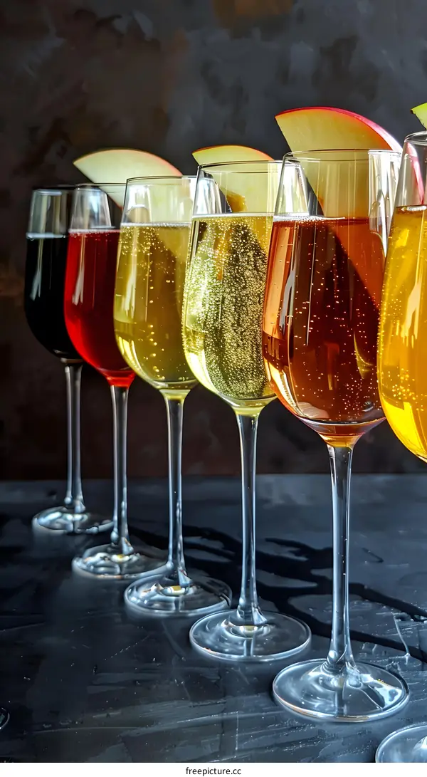 Row of Champagne Flutes with Apple Slices
