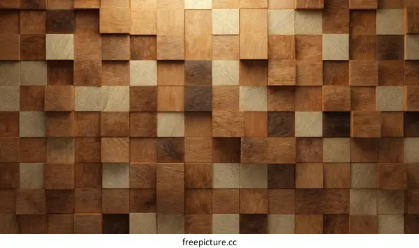Geometric Wooden Block Wall Pattern Design
