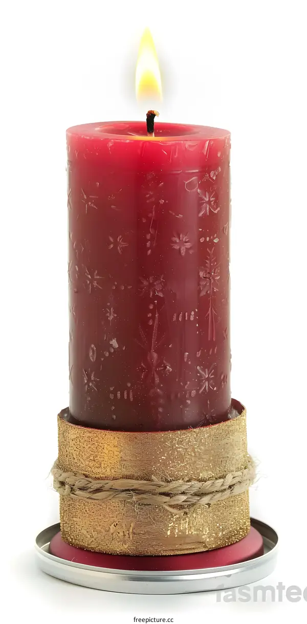 Red Candle with Flame on White Background