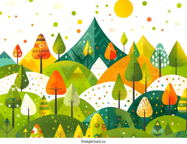 Abstract Landscape With Mountains And Trees