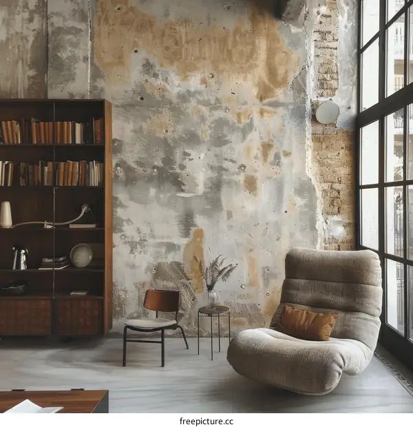 Modern Living Room Decor with Concrete Wall