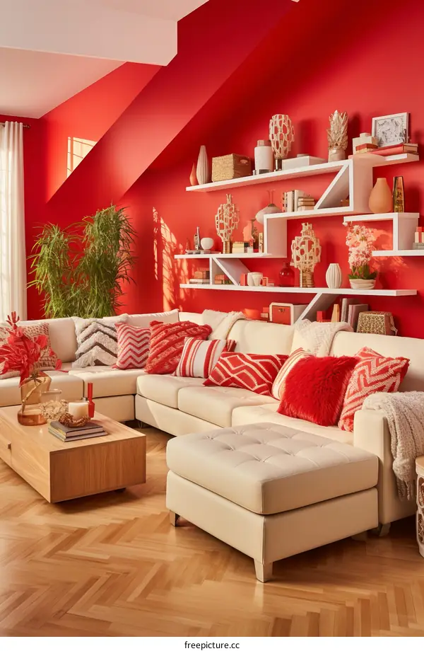Modern Red Living Room Interior Design
