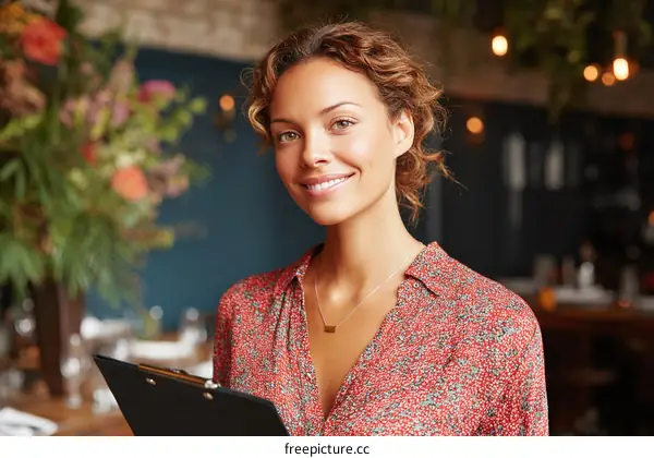 Woman Restaurant Staff Taking Orders