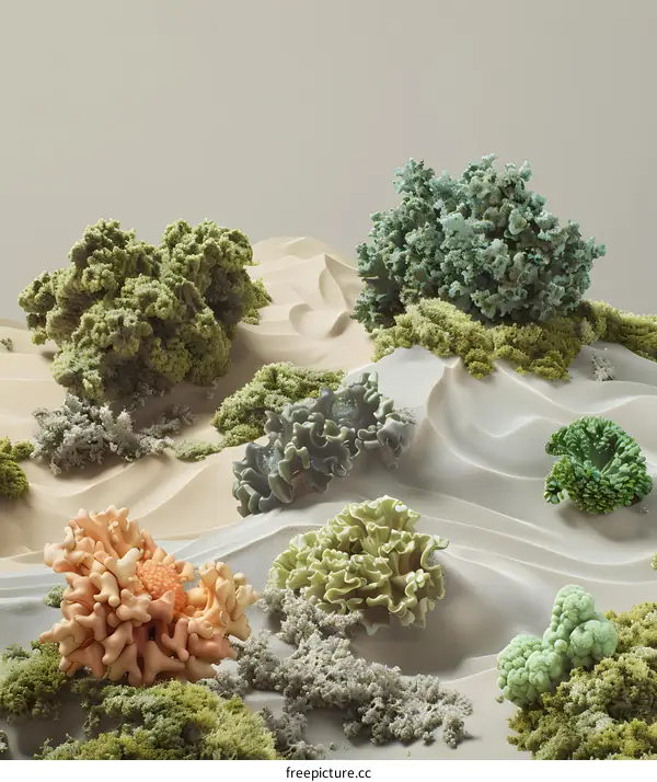 Abstract 3D Render of Coral Reefs in Sandy Landscape