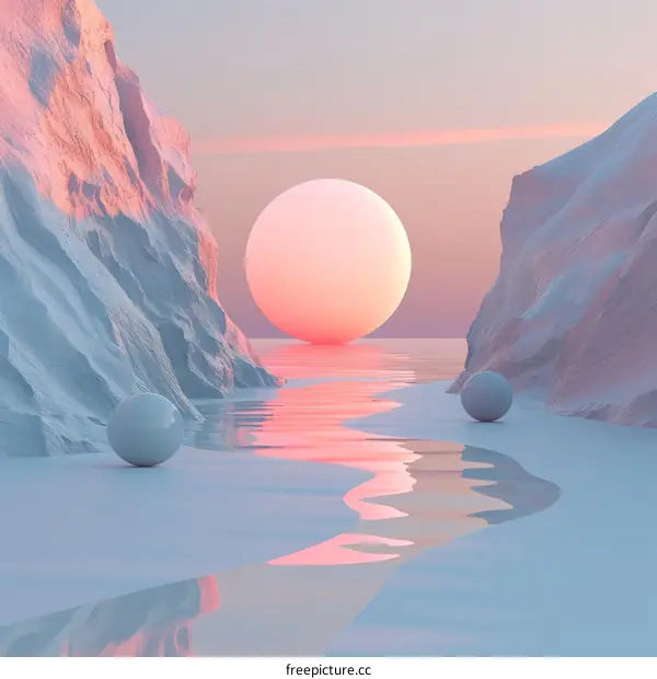 Surreal Landscape with Giant Spheres