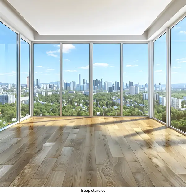 Modern Empty Room With City View