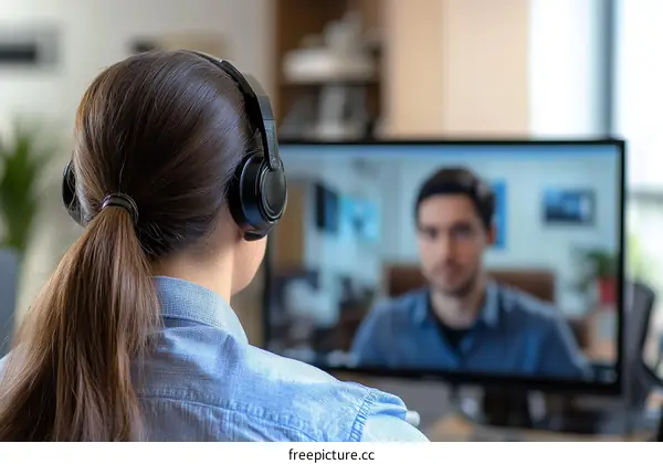 Video Conference Business Meeting with Two People