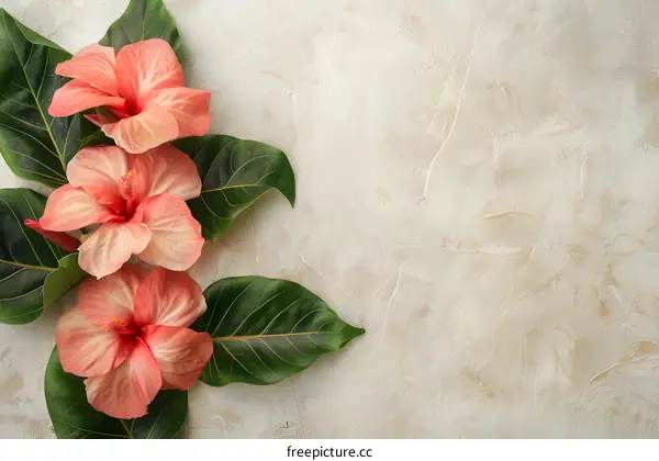 Floral Arrangement With Pink Hibiscus and Green Leaves