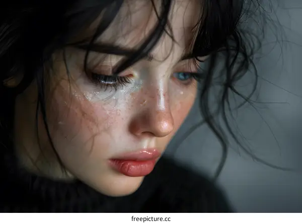 Portrait of a young woman with freckles and dark hair