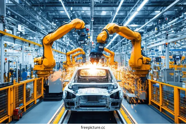 Automated Car Manufacturing Process in a Modern Factory