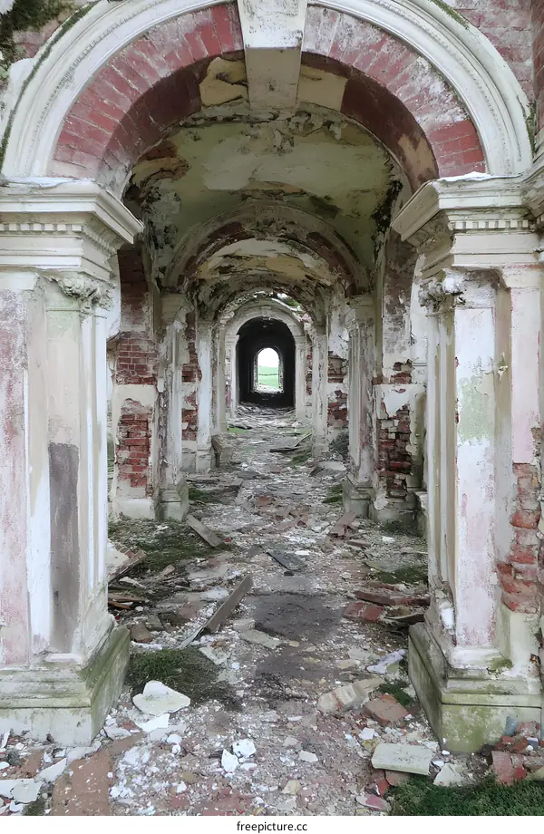 Ruins of an Old Building with Arched Hallway