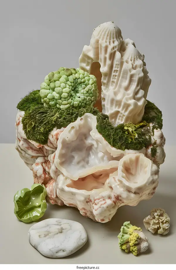 Abstract Still Life with Green and White Coral and Moss