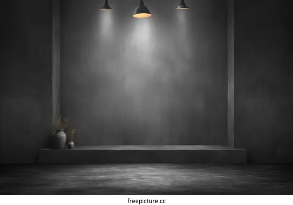 Empty Dark Gray Concrete Interior Studio Scene