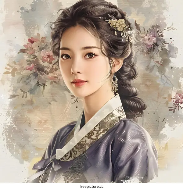 Portrait of a young Korean woman in traditional dress