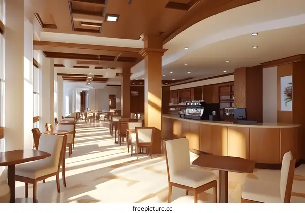 Modern Cafe Interior Design With Wooden Furniture