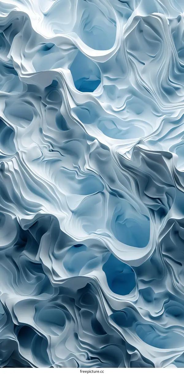 Blue and White Wavy Abstract Art