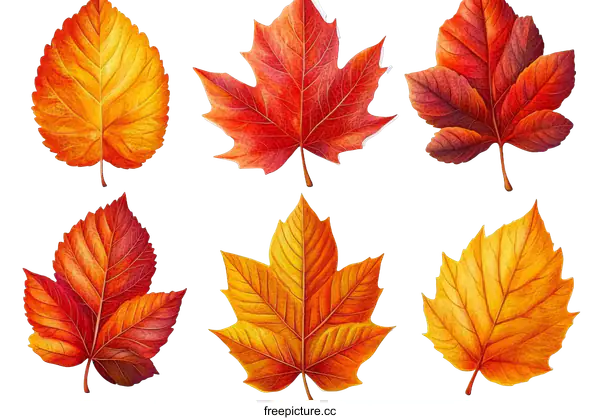 [Transparent Background PNG]Autumn Leaves Illustration Set for Background or Decoration