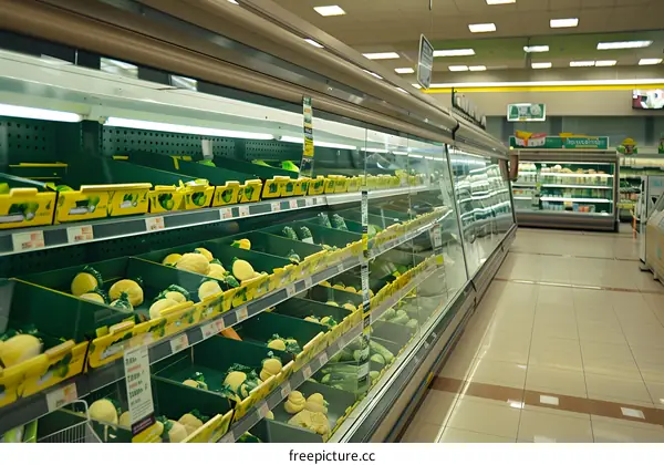 Refrigerated Food Display in Supermarket Grocery Store