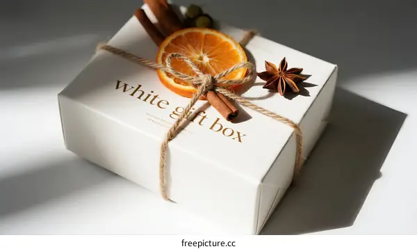White Gift Box Adorned with Dried Orange Cinnamon and Star Anise