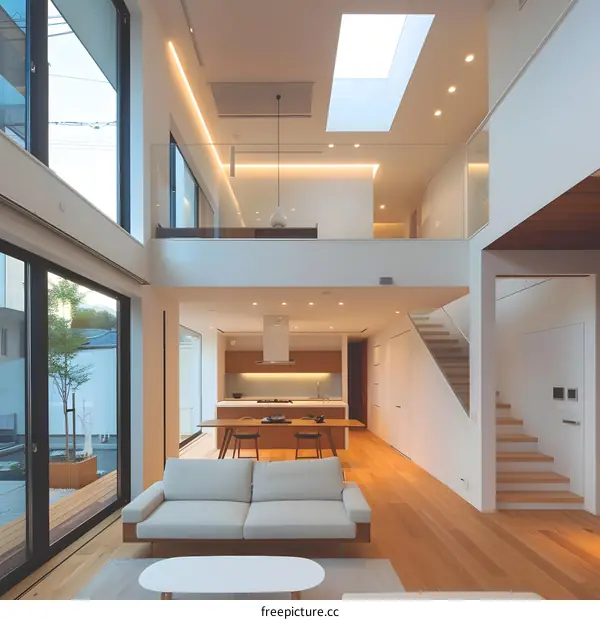 Modern Minimalist Interior Design Open Concept Living Room With Skylight