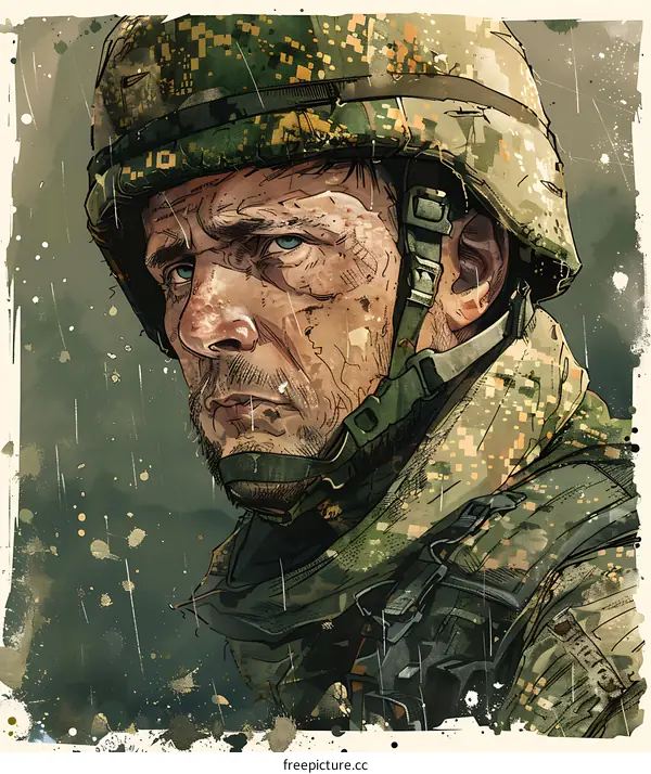 Portrait of a Soldier in Camouflage