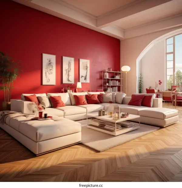 red and white living room interior design