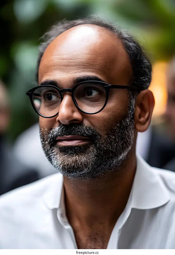 Close Up Portrait of Indian Man with Glasses