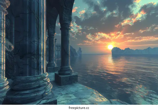 Mystical Temple Ruins at Sunset