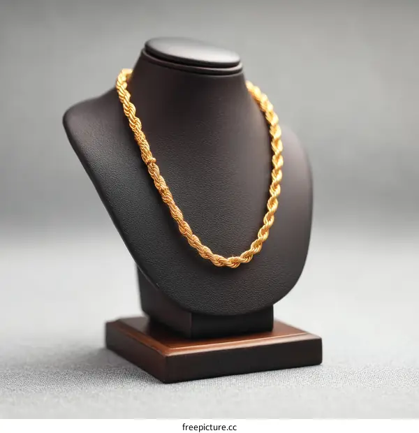 Gold Rope Chain Necklace Displayed on Mannequin