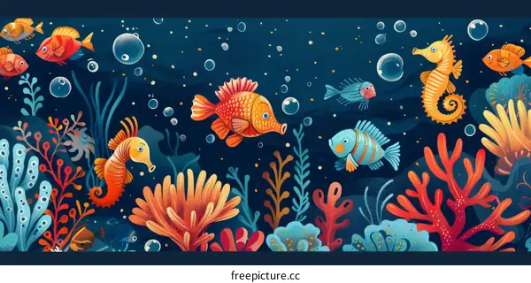 Undersea Creatures and Colorful Aquatic Plants