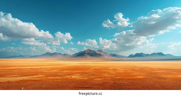 Vast and Arid Desert Landscape with Mountains in the Distance