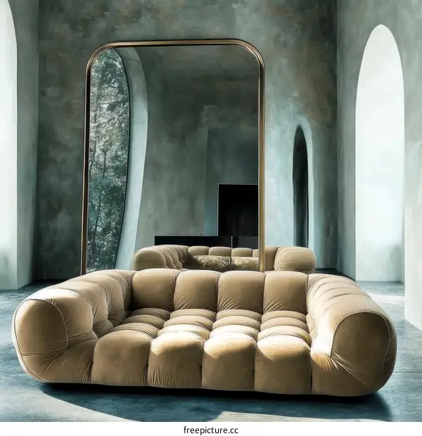 Modern Beige Sofa in a Stylish Interior