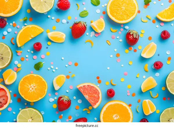 Summer Fruit Pattern on Blue Background