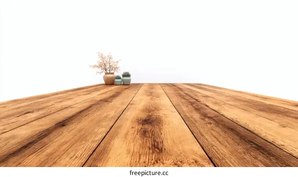 Wooden Tabletop with Decorated Plants