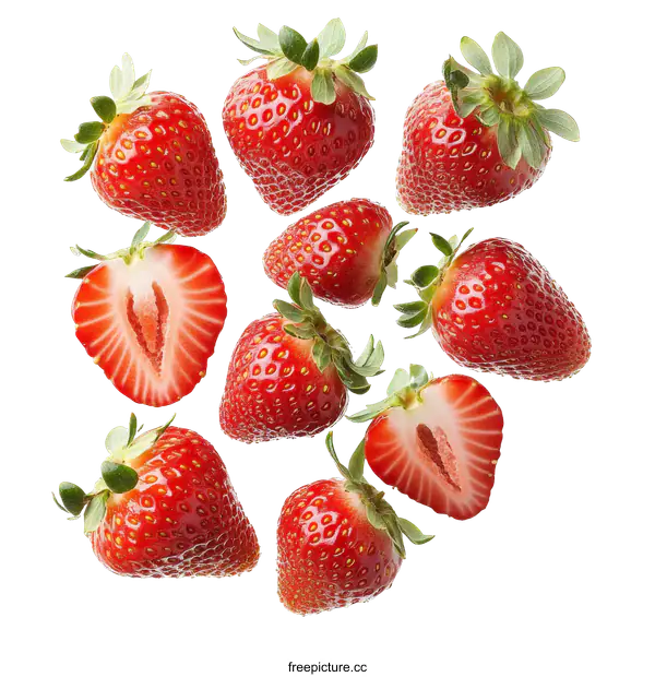 [Transparent Background PNG]Fresh Strawberries in Flight