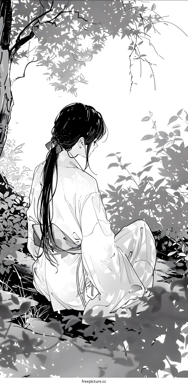 Woman Sitting in the Garden Wearing Traditional Clothing