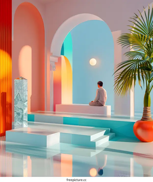 Minimalist Illustration of a Person Sitting in an Archway