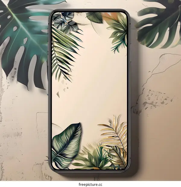 Tropical Phone Background with Green Leaves