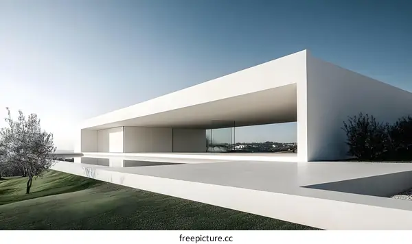 Modern White House with Large Windows and Minimalist Design