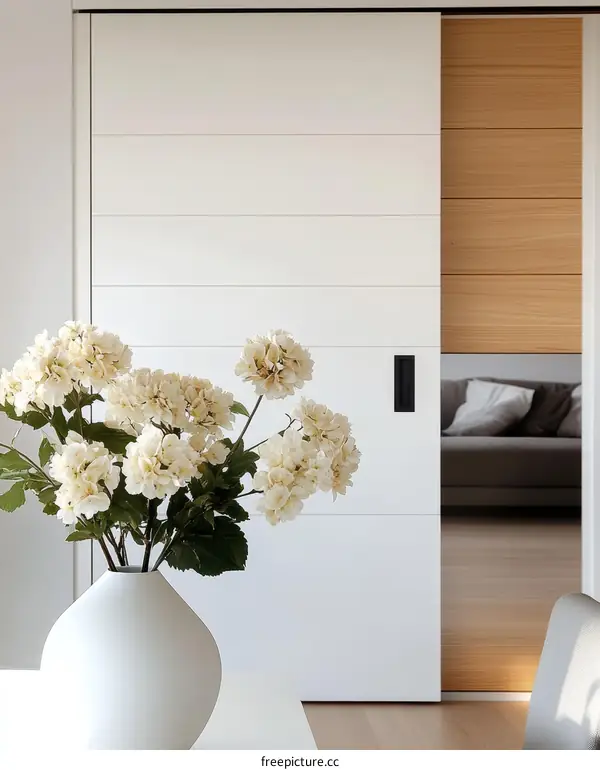 Modern Sliding Door Interior with Flowers